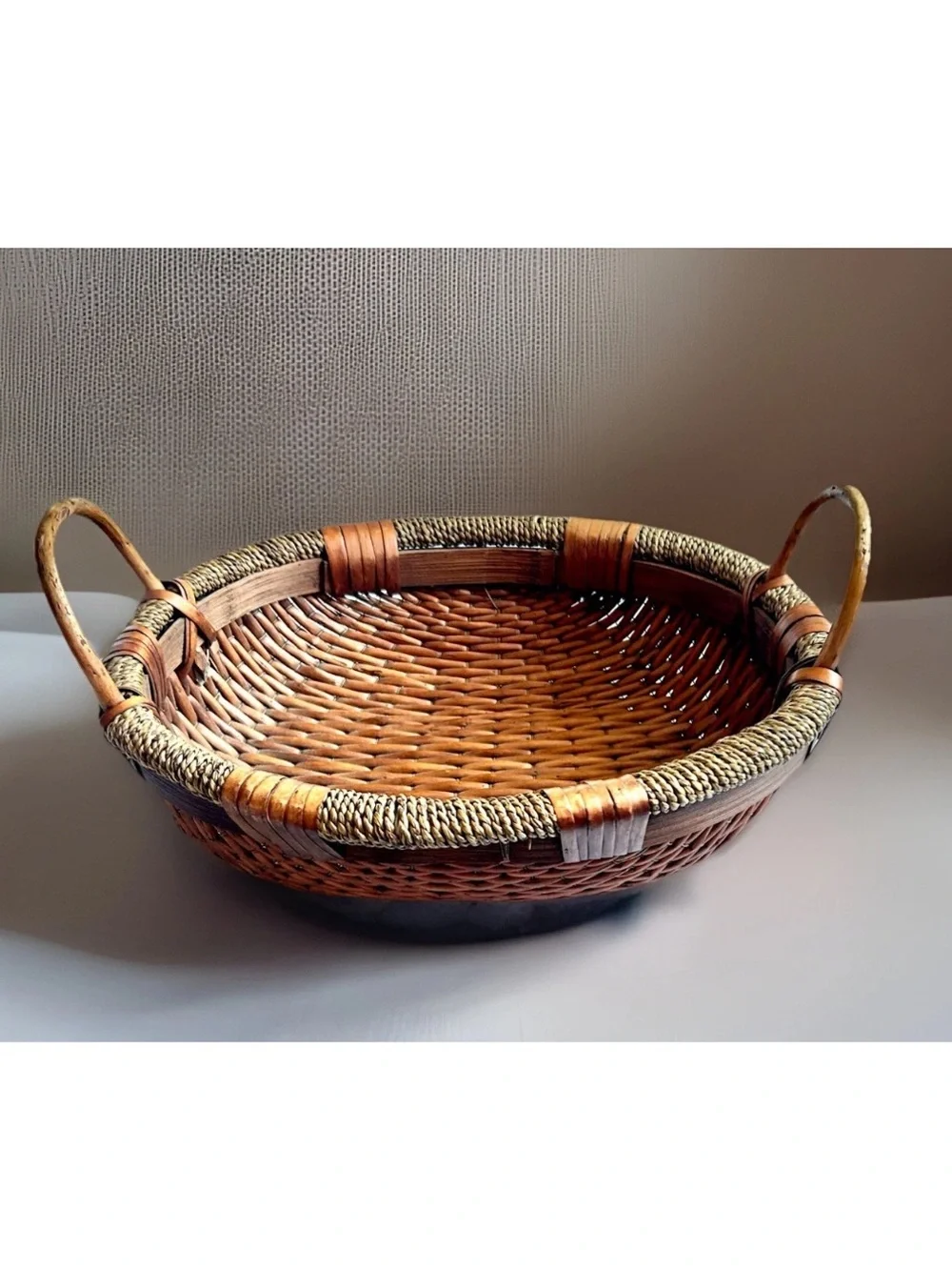 Woven Wicker Rattan Oval Basket Display Décor Storage Open Basket W/Handles 14”